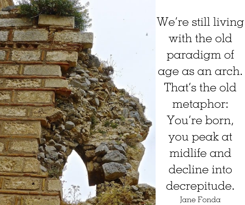 Your paragWe’re still living with the old paradigm of age as an arch. That’s the old metaphor You’re born, you peak at midlife and decline into decrepitude. raph text